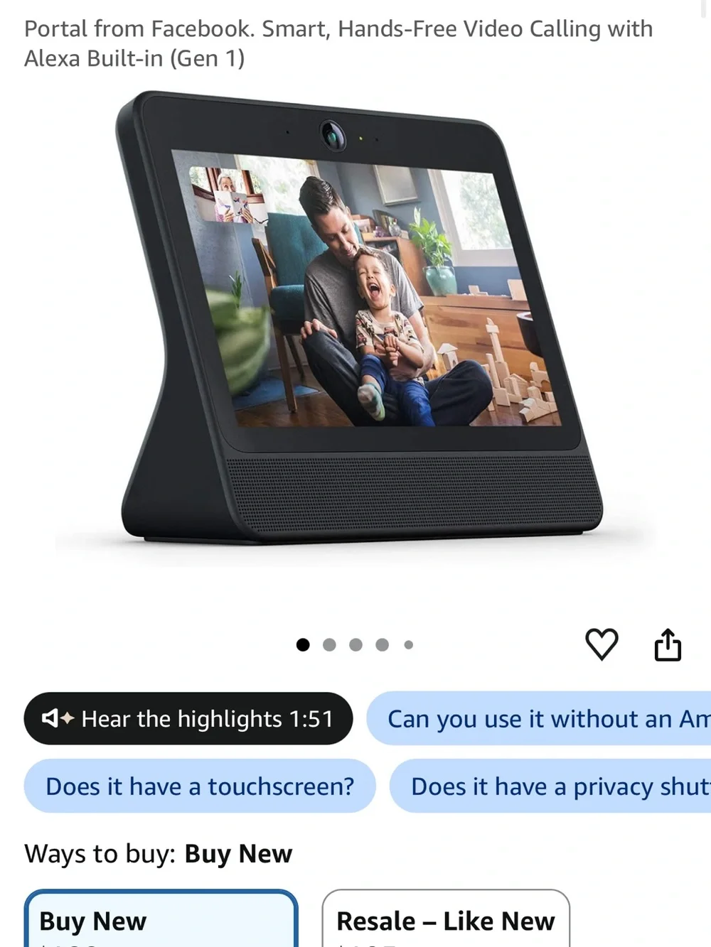 Portal Smart Display Video Calling Device - Black